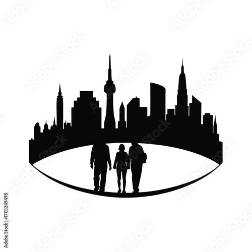 Silhouette of city skyline with famous towers and monuments vector silhouette on white background