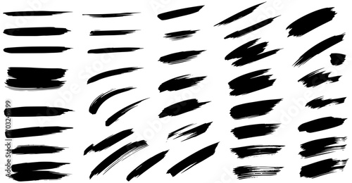 Dynamic black brush stroke collection for creative design projects, originally a vector
