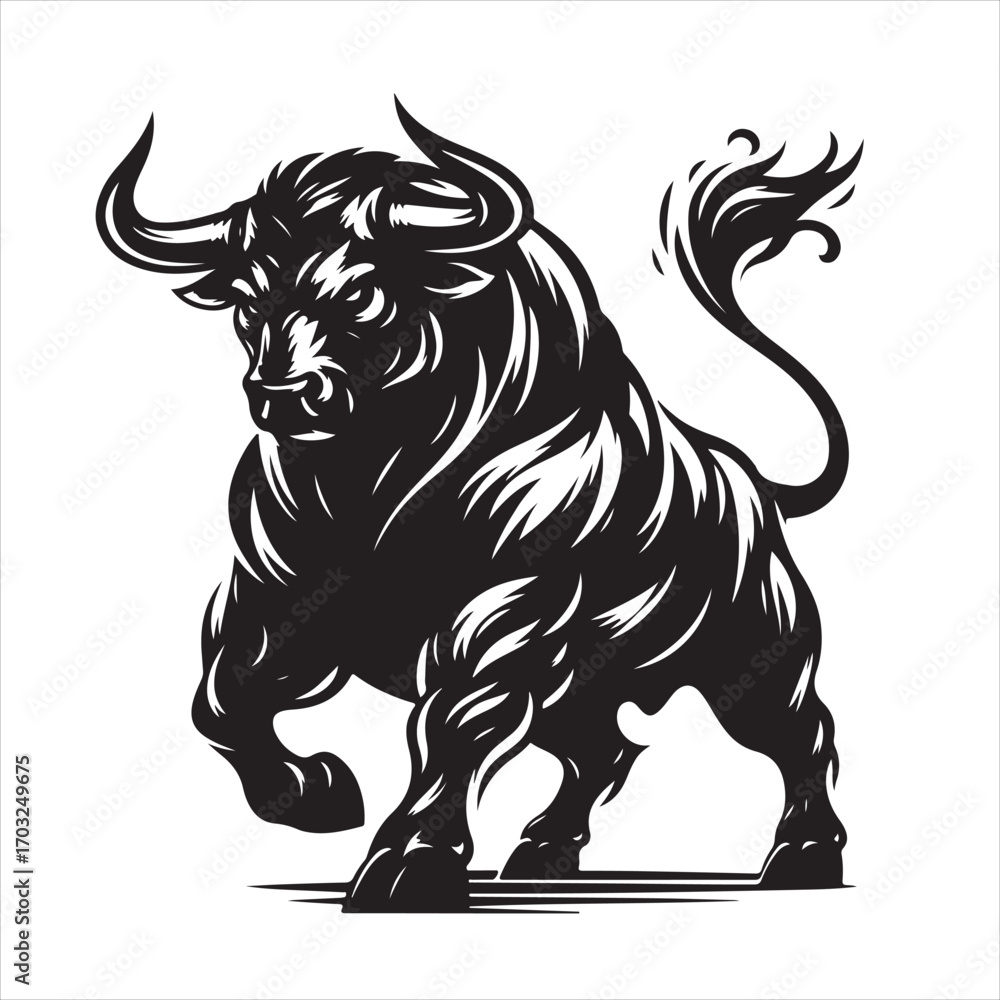 Fototapeta premium Bold Black Bull Silhouette Vector Illustration