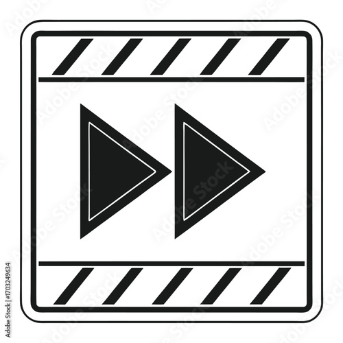 Monochrome fast forward symbol inside a film strip frame icon.