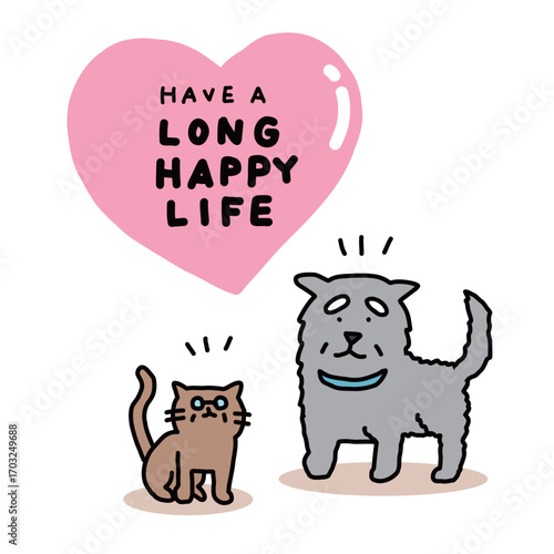 老犬・老猫　健康で長生きするペットのイラスト