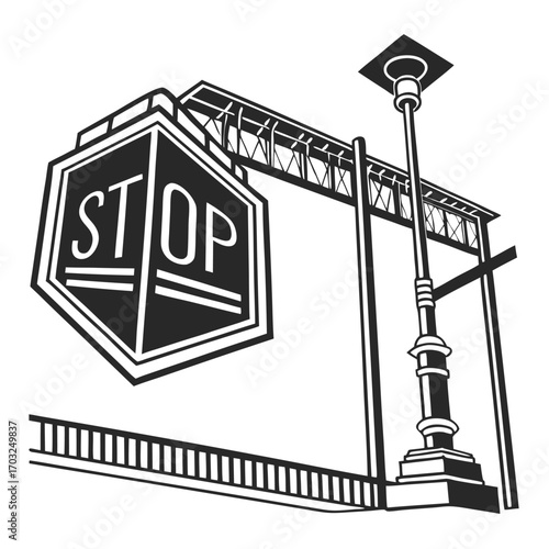 Monochromatic Stop Sign and Streetlight Illustration.