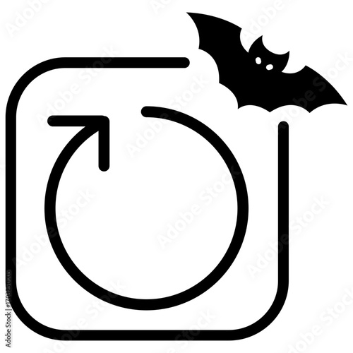 Glyph style reload icon with Halloween bat accent, perfect for spooky seasonal UI design