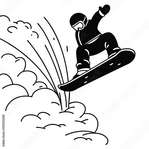 Black Silhouette Vector of Snowboarder Performing Stunt