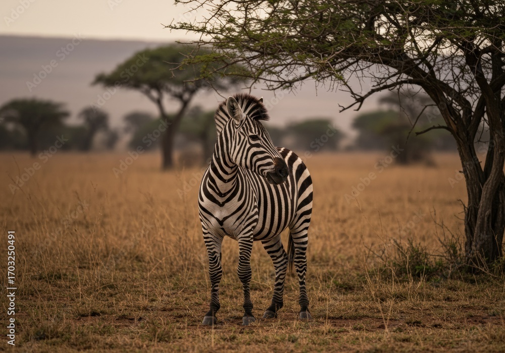 Obraz premium Close-up of a zebra in the Serengeti, showcasing its bold black and white stripes. A timeless portrait of Africa’s most iconic grazer. 