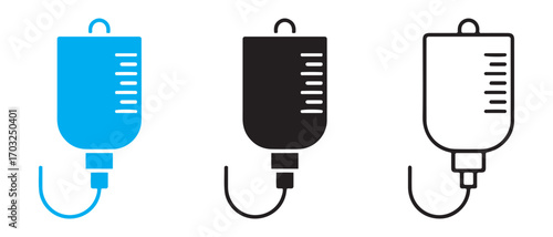 Set of iv bag icons. in different styles isolated on white background.