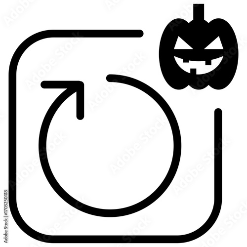Glyph style reload icon with Halloween pumpkin accent, perfect for spooky seasonal UI design