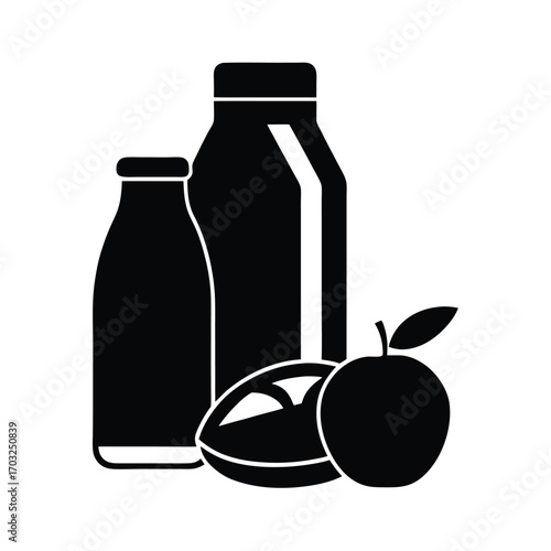 Vector silhouette illustration of milk bottle breakfast table vector line art on white background