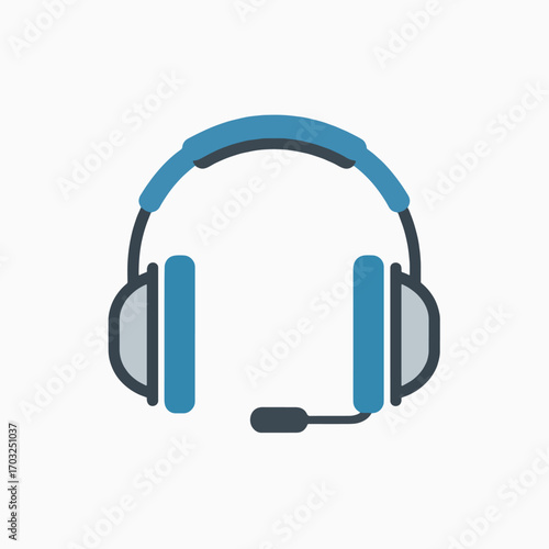 Blue headset with microphone on a white background.
