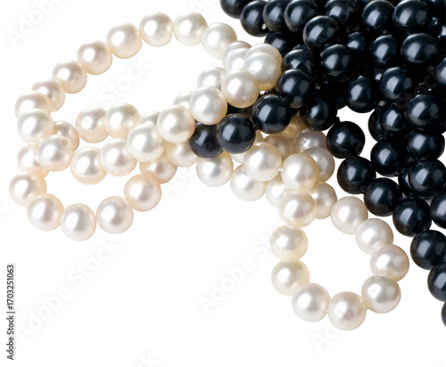 Obraz na plátně White and black pearls necklace on transparent background
