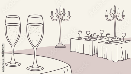 Wedding reception celebration with champagne glasses and elegant table settings event