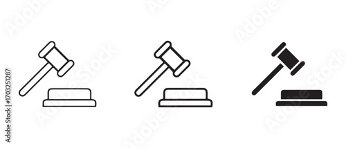 Gavel vector icon set. isolated on white background for legal and auction themes.