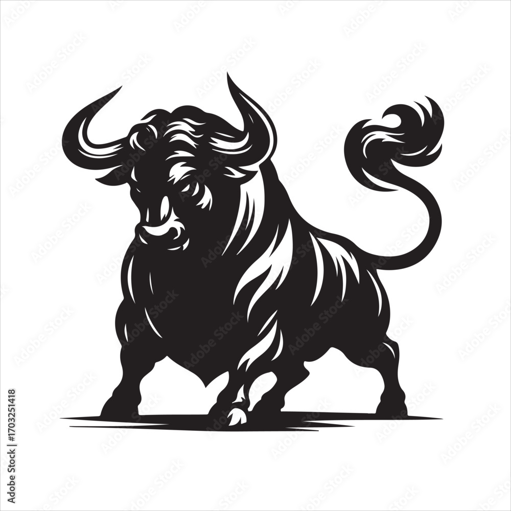 Fototapeta premium Bold Black Bull Silhouette Vector Illustration
