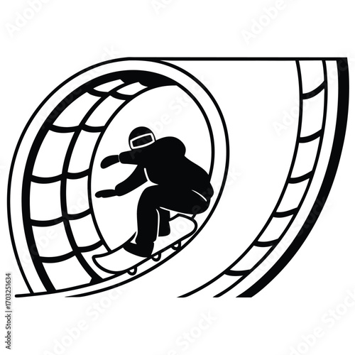 Flat Vector of Snowboarder in Halfpipe Silhouette