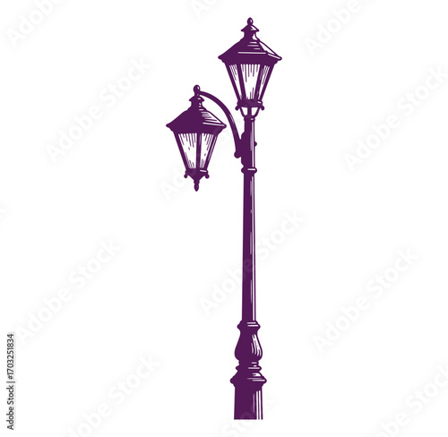 Artistic vector illustration of a vintage street lamp isolated on a white background