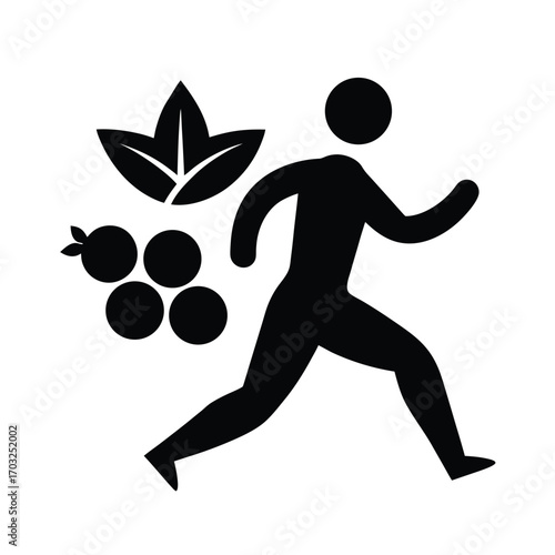 Vector silhouette of a person running with organic elements vector line art on white background