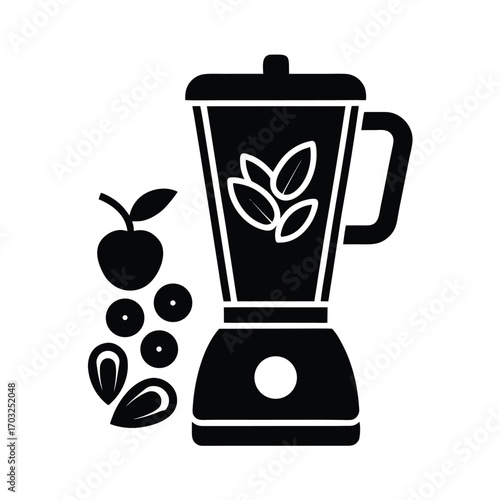 Vector silhouette of a smoothie blender with fruits vector line art on white background