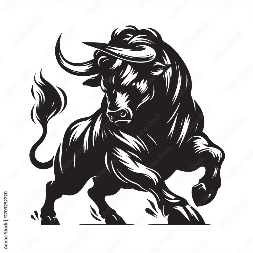 Fototapeta premium Bold Black Bull Silhouette Vector Illustration