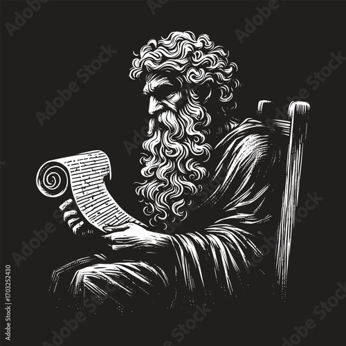 Ancient Wise Man Reading Scroll Illustration