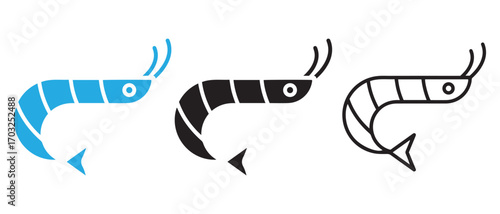 shrimp icons in different styles isolated on white background.
