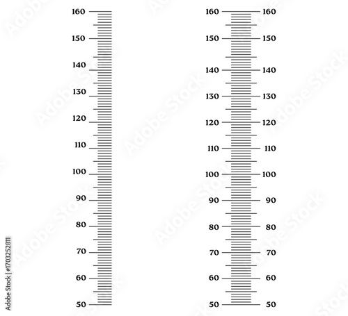 Set Height meter from 50 to 160 measure markup line ruler, vertical stadiometer scale. Kids height chart growth stickers for wall. 