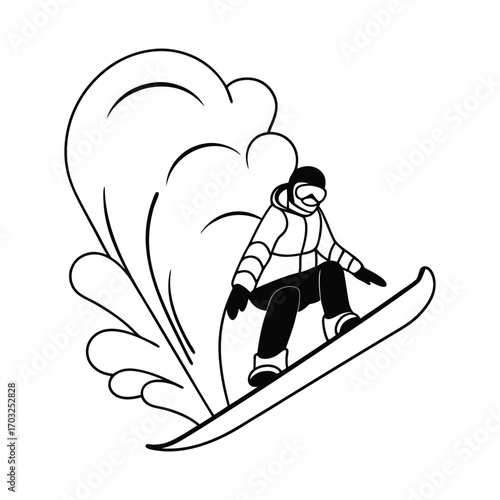 Flat Vector of Snowboarder with Abstract Snow Spray