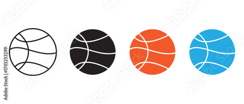 Basketball icon set. isolated on white background with four different colors.