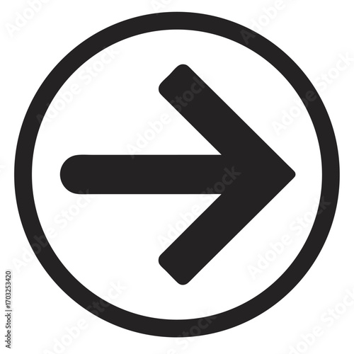 Arrow symbol inside a circle pointing towards the right direction for navigation.
