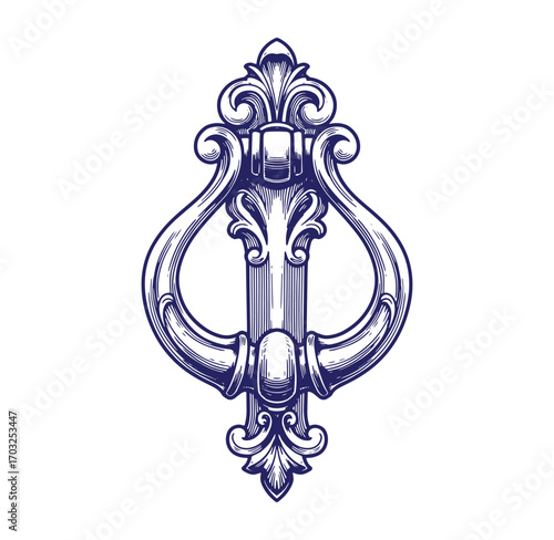 Decorative vintage door knocker illustration hand drawn vector isolated on white background