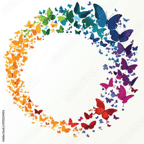 abstract background butterfly spiral flock of butterfly fly away , vector style simple color