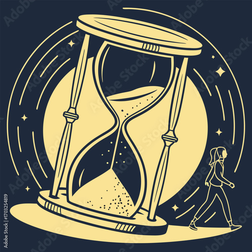 Symbolic Illustration of Time Passing with a Giant Hourglass.