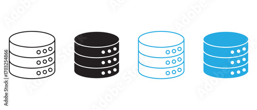 Database icon set. isolated on white background for data storage and management.