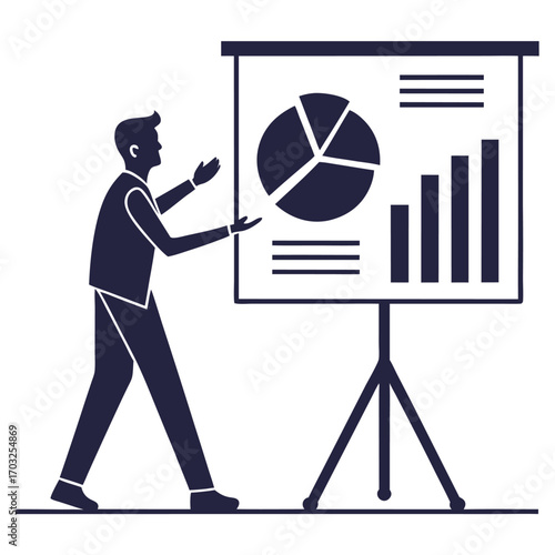 Man presenting business data on a flip chart.