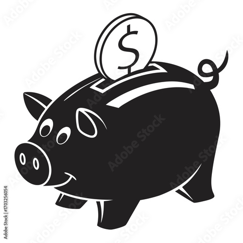Piggy bank illustration with dollar coin saving money for future financial goals.