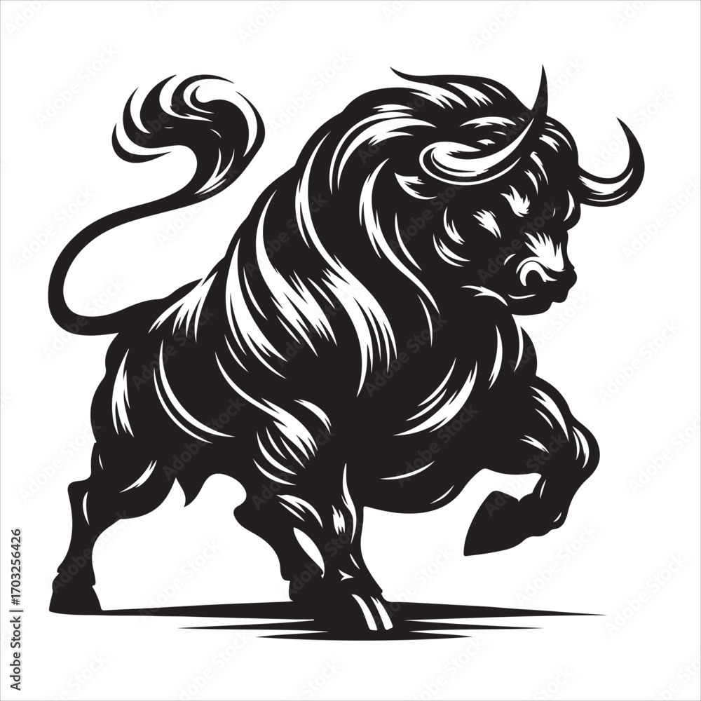Fototapeta premium Bold Black Bull Silhouette Vector Illustration
