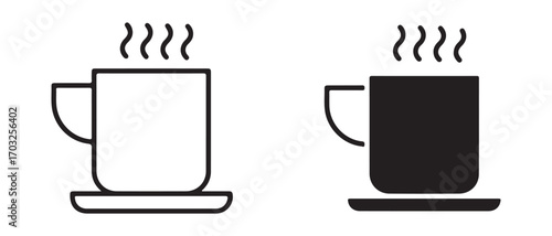 Two cups of hot drink icon. isolated on white background, one white and one black.