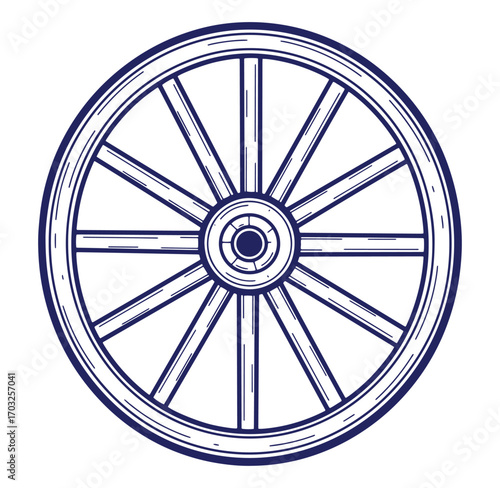 Detailed vector illustration of a classic wagon wheel in a simple vintage style