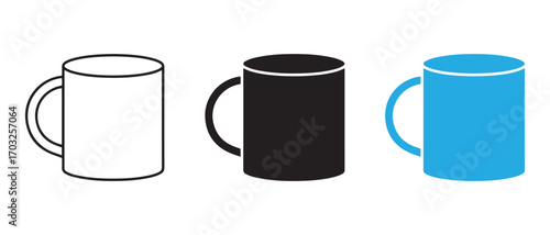 coffee mugs icon set. in different colors isolated on white background, vector icon.
