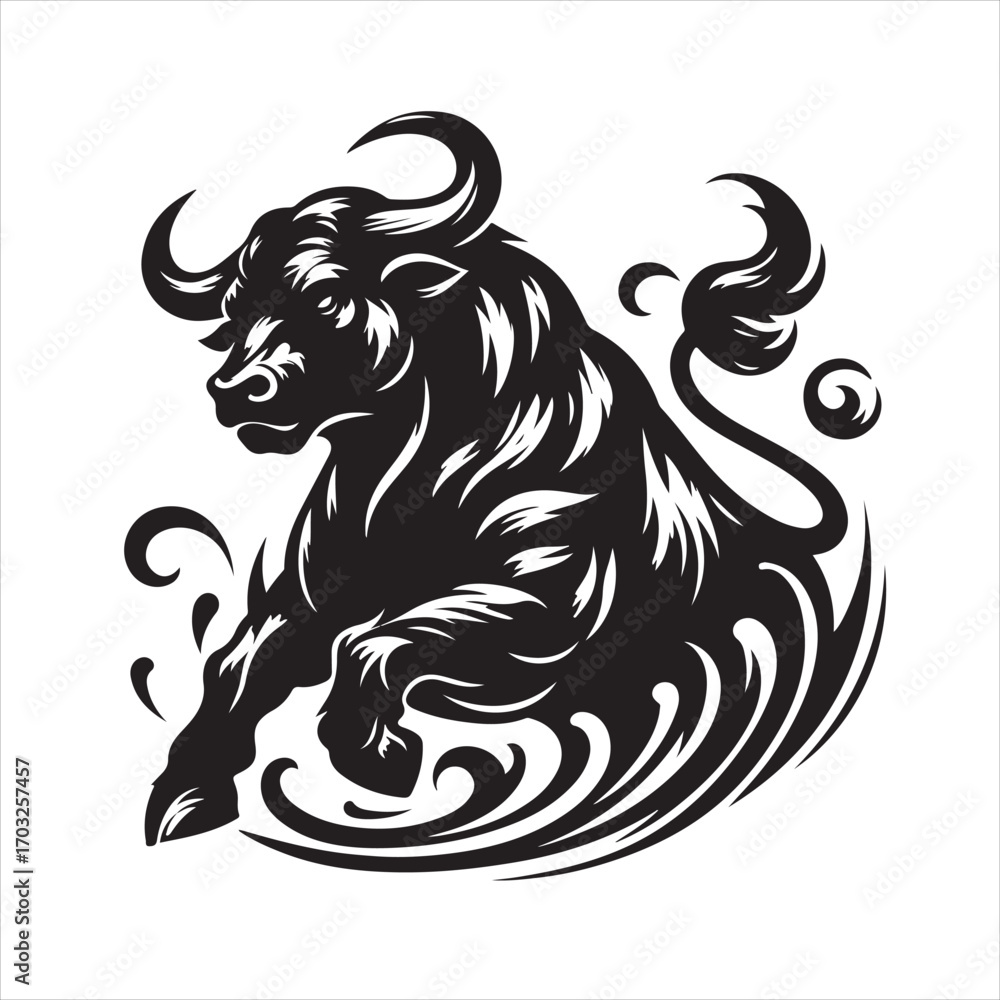 Obraz premium Bold Black Bull Silhouette Vector Illustration