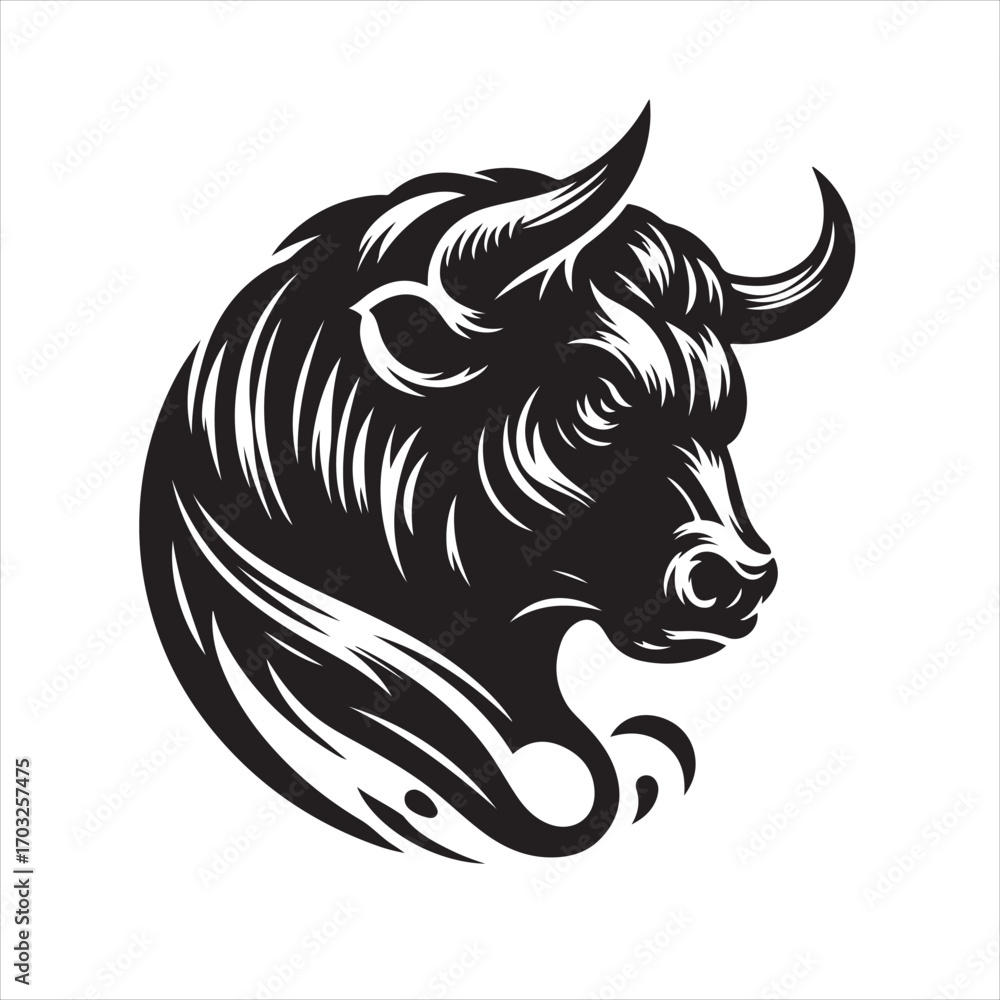 Fototapeta premium Bold Black Bull Silhouette Vector Illustration
