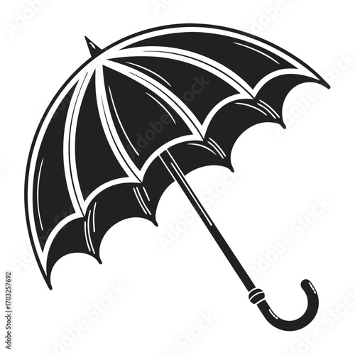 Black and white umbrella illustration for rainy weather protection.