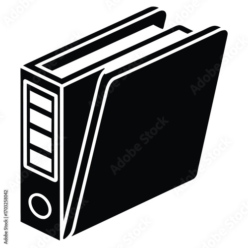 Black and white illustration of a closed binder with a label holder on the spine.