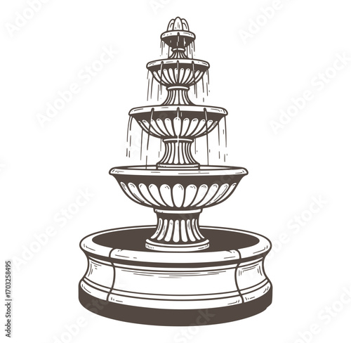 Elegant and classic outdoor water fountain in vector style for architectural design elements