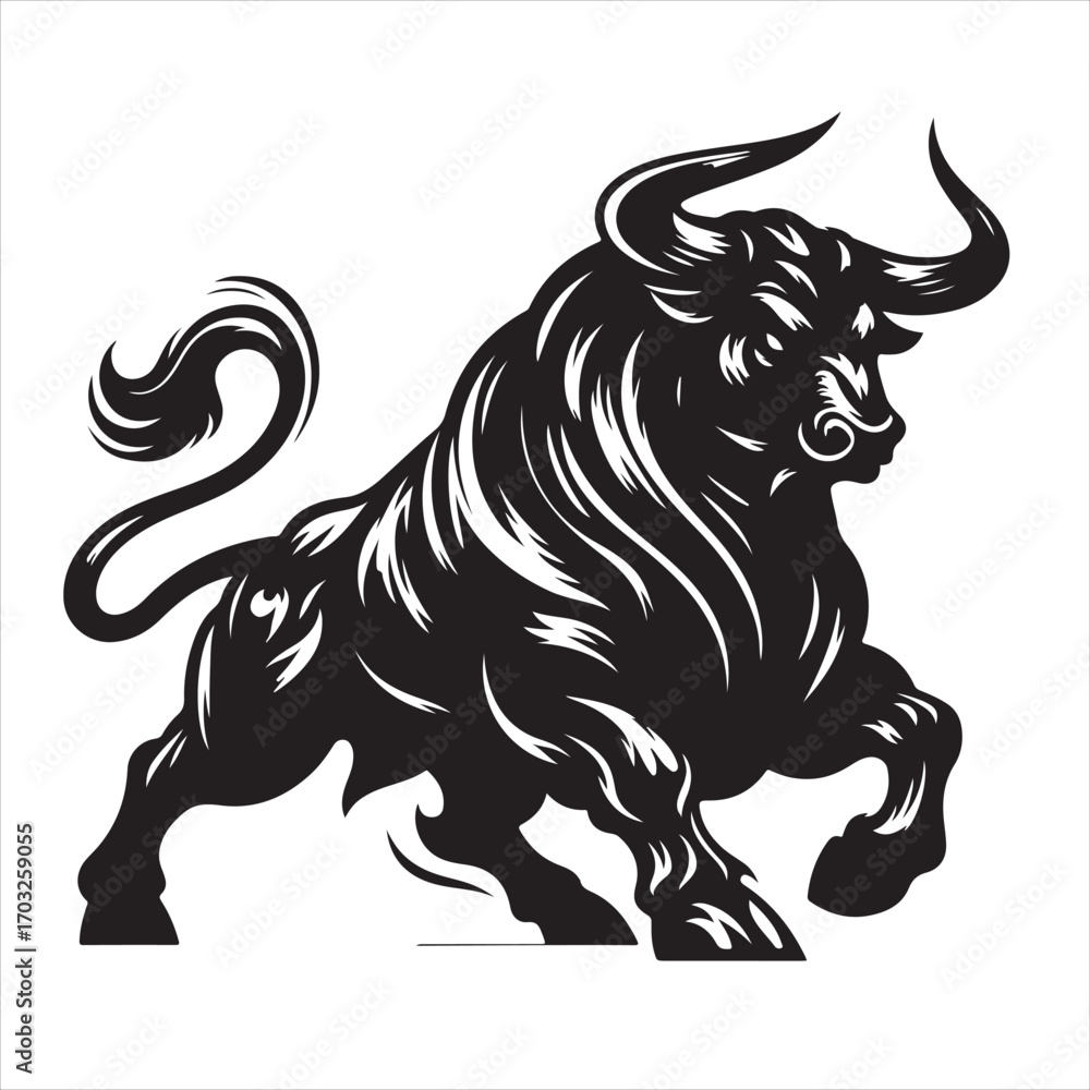 Fototapeta premium Bold Black Bull Silhouette Vector Illustration