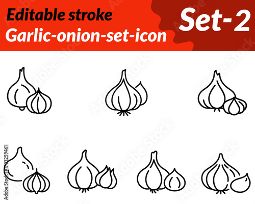 Garlic-onion icon character in a clean flat vector style. featuring a bulb of garlic with cloves partly visible and a round onion with skin texture and sprouting green stem Smooth outlines and natural