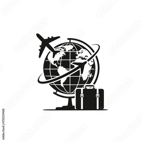 Airplanes and Luggage Around the World, Illustrative Graphic Art, Minimalist Design