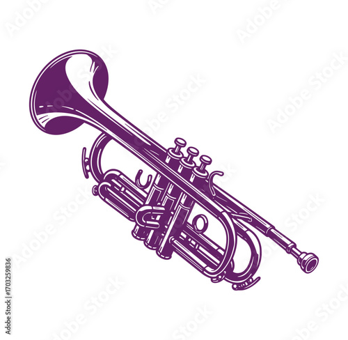 Elegant purple vector illustration of a trumpet isolated on a clean white background