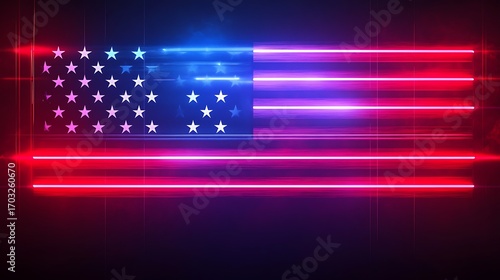 Abstract american flag with red and blue neon lights motion blur