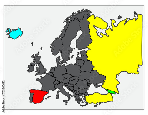Political Map of Europe with Russia Highlighted