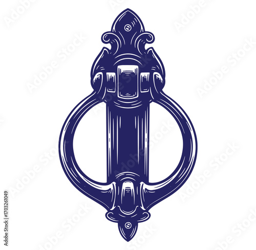 Elegant vector illustration of a decorative door knocker in a classic antique design